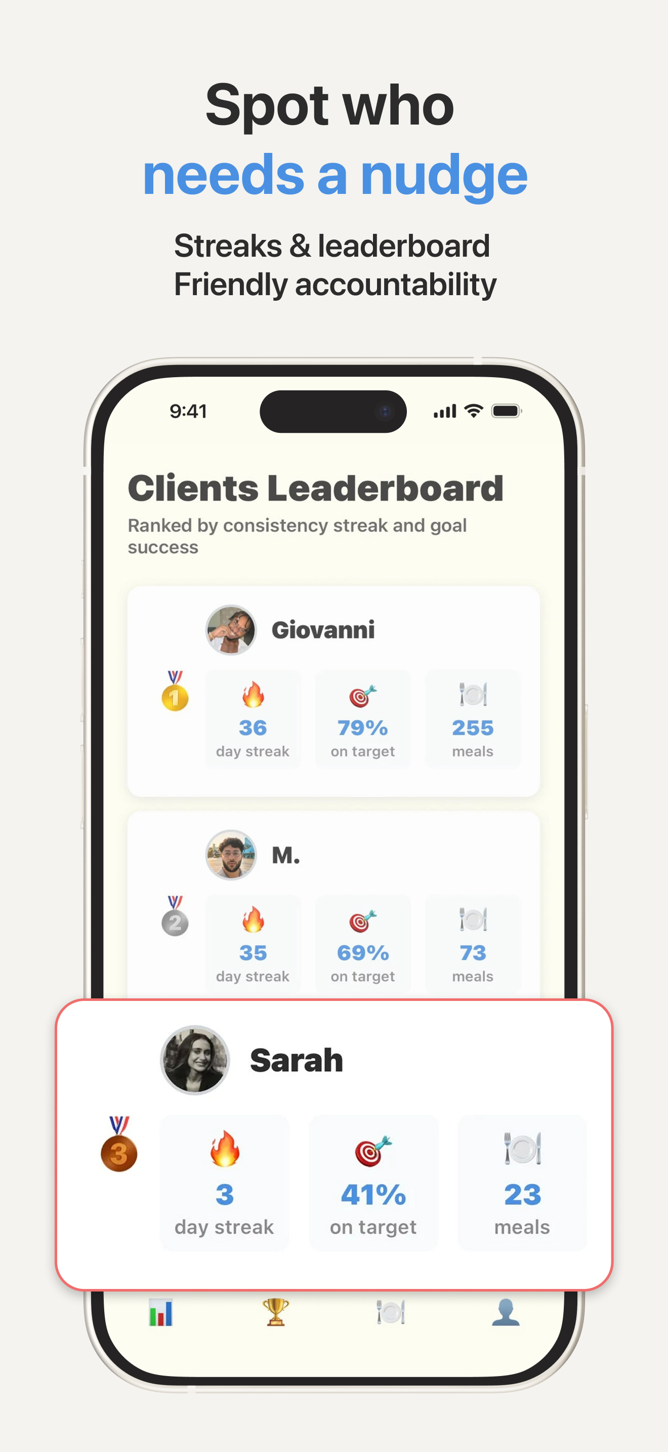Spot who needs a nudge - streaks and leaderboard