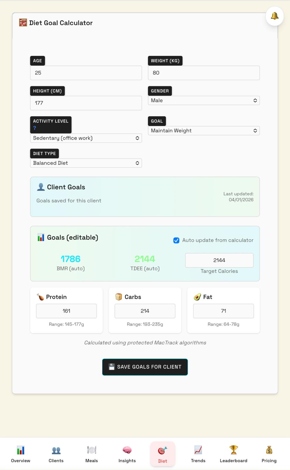Diet Goal Calculator